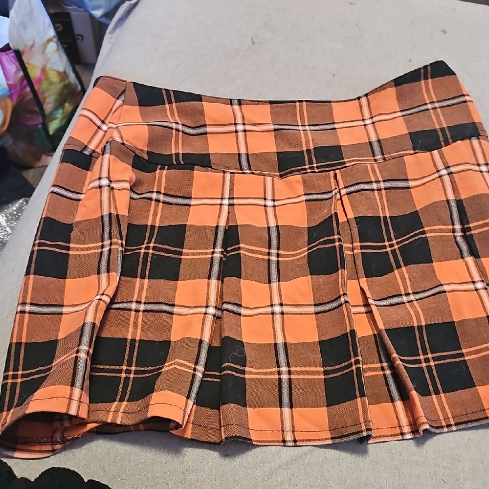 Plaid Orange and Black Women's Skirt